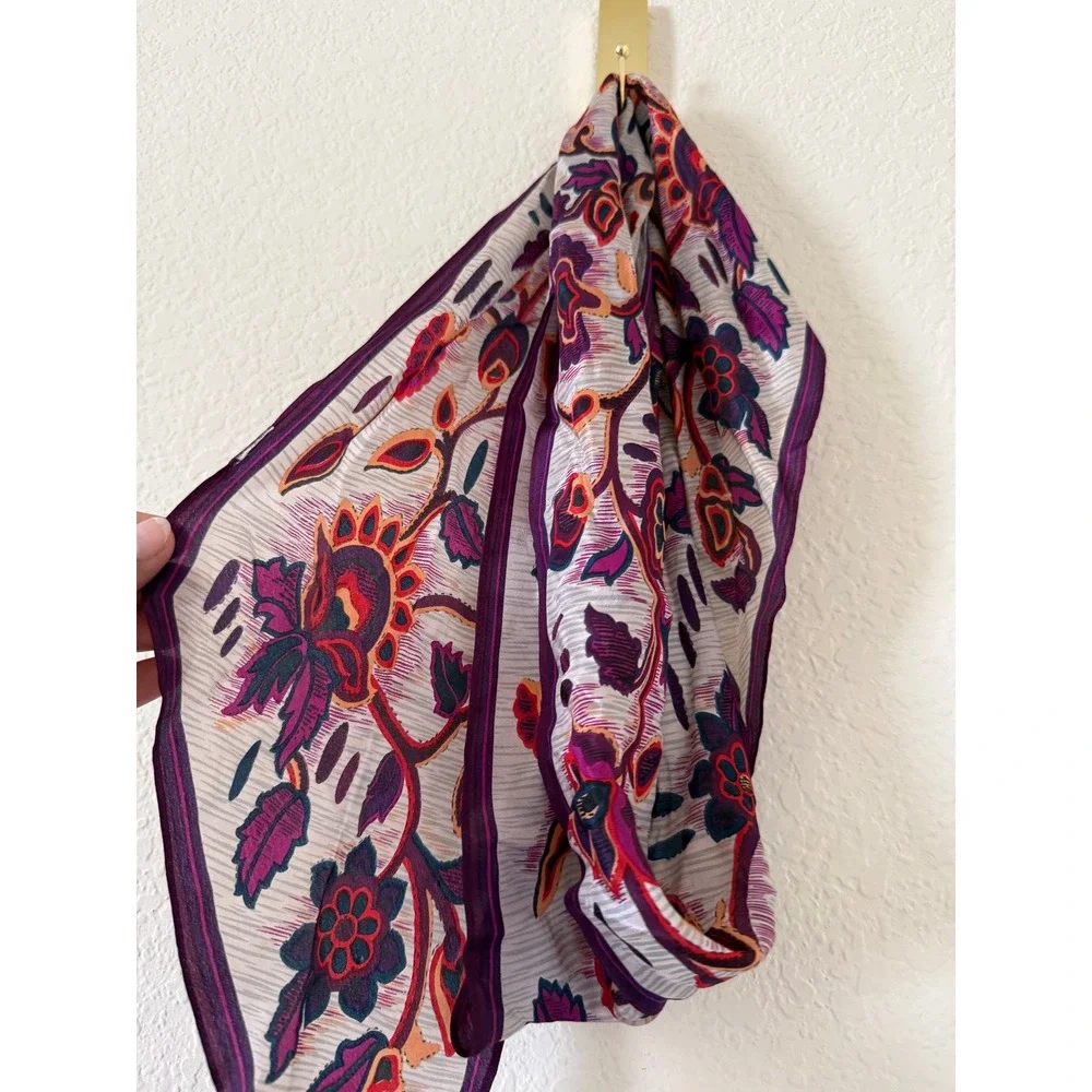 Oscar de la Renta Silk Scarf Purple Floral Print Square Designer Y2K